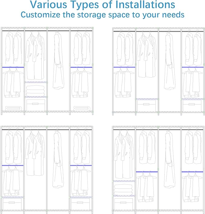 VIPEK V40 Wire Garment Rack Heavy Duty Clothes Racks for Hanging Clothes, Multi-Functional Bedroom Clothing Racks Freestanding Closet Wardrobe Rack, 76" L x 15.7" W x 76.4" H, Max Load 1110lbs, White