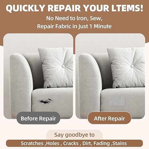 Fabric Repair Patch, Fabric Large Repair Tape, Self-Adhesive Patches for Furniture, Sofa, Car Interior, Shoes, Hand Bag, Clothing (Beige, 3.5X79 Inch)