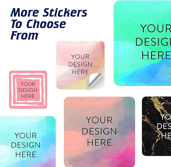 100 Custom Vinyl Stickers - Upload Your own Image, Text, Design, Logo - Personalized Logo Labels for Handmade, Packaging, Bottle, Jars, Candle, Brand Stickers (Watercolor Square, 2x2)