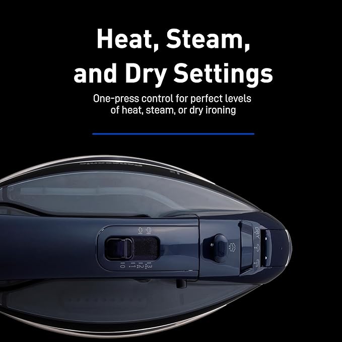 Panasonic NI-WL700A Cordless Steam/Dry Iron, 1500W Wide Stainless Steel Plate, Black/Dark Blue