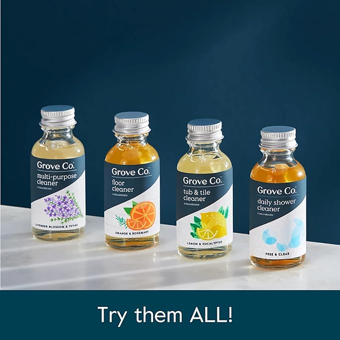 Grove Co. Floor Cleaner Refill Concentrate (2 x 1 Oz) + 1 x Durable Glass Spray Bottle (16 Oz) Plant-Based Cleaning Supplies Bundle, No Plastic Waste, 100% Natural Lavender & Thyme Scent