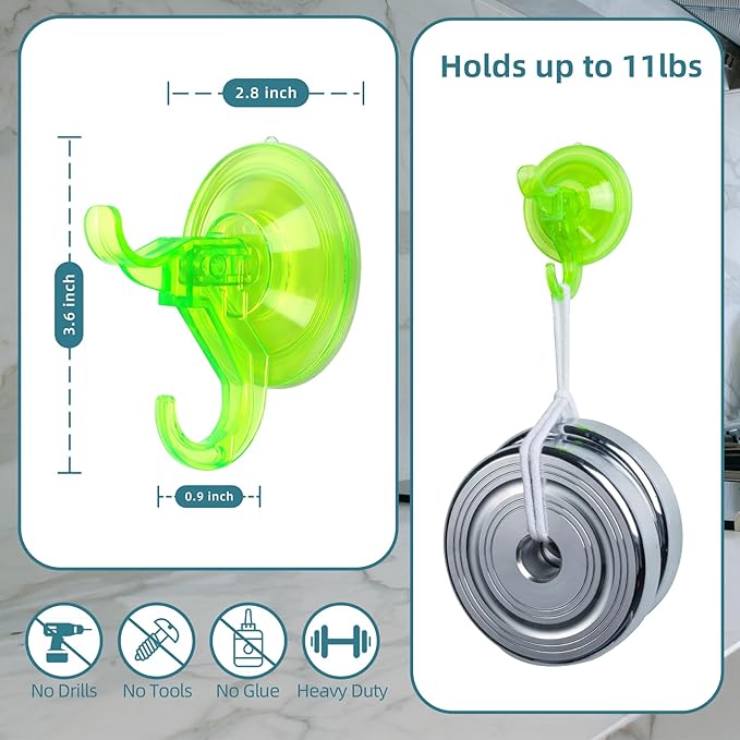 Antimbee 3 Pack Suction Cup Hooks, Clear Suction Cup Hanger, Removable Small Suction Cups for Shower, Bathroom, Glass, Door, Windows, Kitchen-Up to 11 lbs on Smooth Surface (Transparent Green)