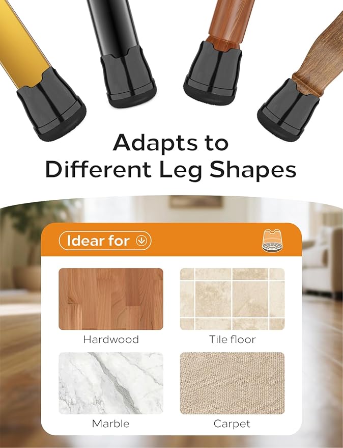 24-Pack Silicone Chair Leg Floor Protectors for Hardwood Floors -Felt Furniture Pads, Rubber Chair Leg Covers/Caps - Noise Reducing & Scratch-Proof - Round XS (Fits 9/16"-13/16" / 15-20mm), Black