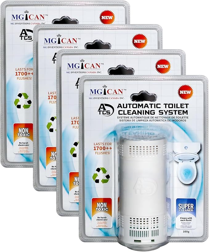 MGICAN Patented Automatic Toilet Cleaning System(ATCS) | Non-Toxic | Bleach Free & Long-Lasting | In Tank Toilet Bowl Cleaner | Cleans & Removes Stains in Every Flush| UL-Certified, 4 Pack