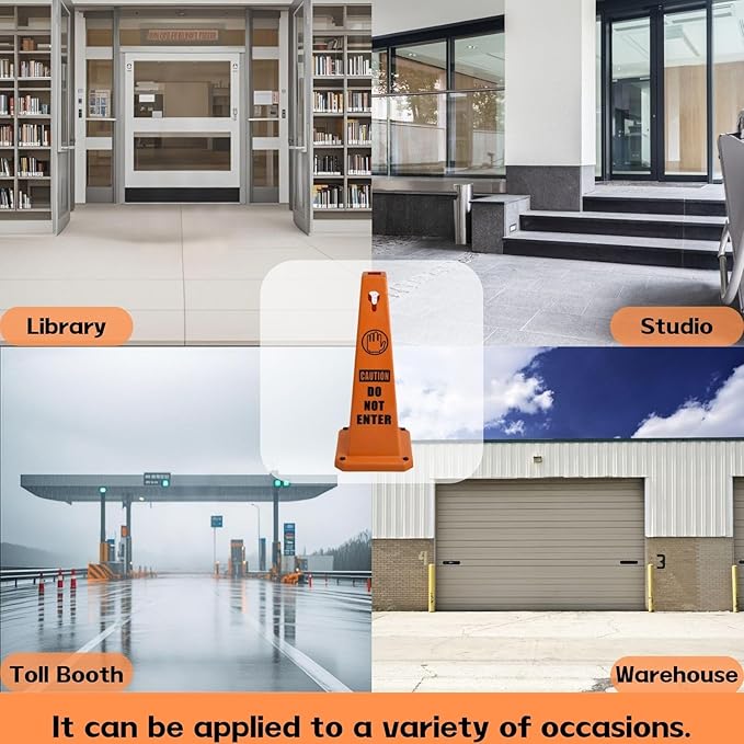 8-Pack 26.5" Caution Cones, 4-Sided Visible Safety Signs with Heavy Rubber Base, Warning for Slip & Fall Prevention, Indoor/Outdoor Use (Orange, 8Pcs-Do Not Enter)