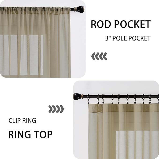 Tollpiz Short Sheer Door Curtain Closet Linen Textured Curtain Sheers Doorway Light Filtering Voile Patio Glass Door Rod Pocket Curtains French Door, 54 x 54 inches Long, Taos Taupe, Set of 1 Panel