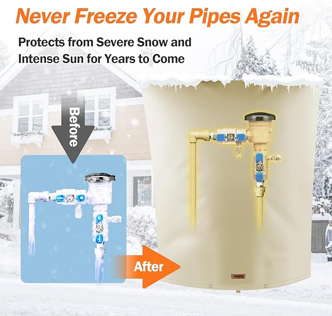 TOHONFOO Backflow Preventer Pipe Insulation Cover (5°F) - Irrigation Sprinkler Valve Insulated Pouch - Water Well Pump Cover - Sturdy 5 Layers for Winter Freeze Protection, 28" W x 36" H, Beige
