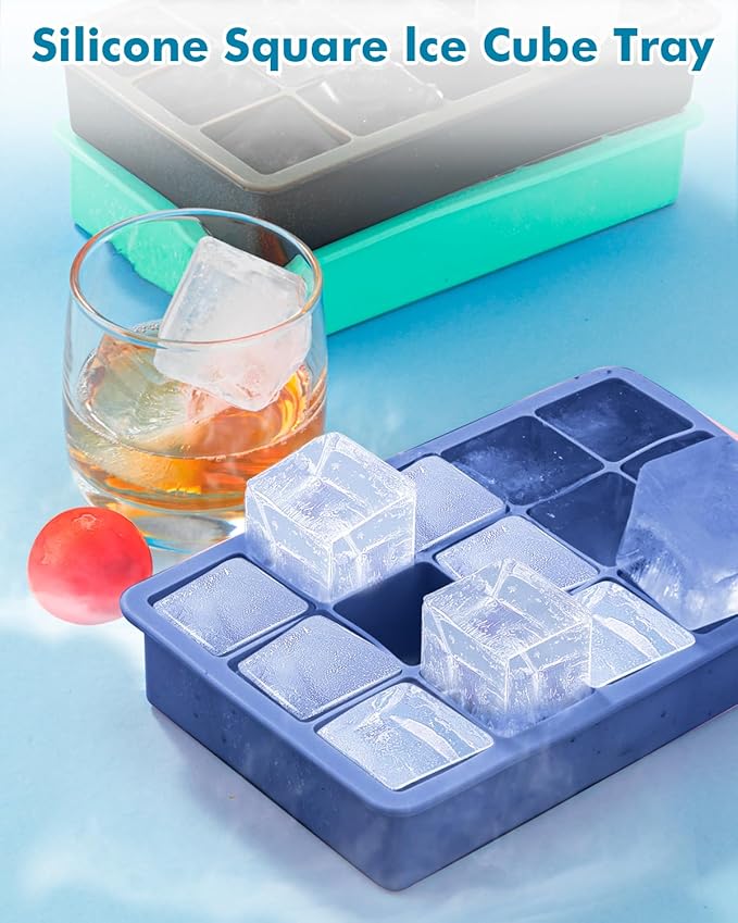 2 Pack Silicone Ice Cube Trays for Cocktail, Easy Release Square Ice Cubes Mold for Freezer, Best Rubber Ice Cube Tray for Whiskey, Coffee, Easy Release Mini Fridge Old Fashioned Silicone Ice Tray