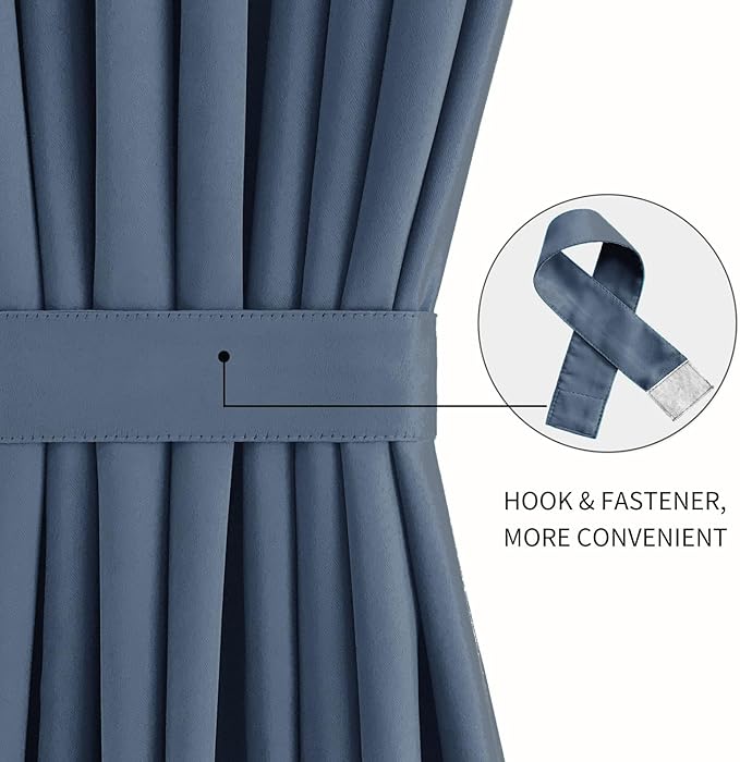 DWCN French Door Curtains – Rod Pocket Thermal Blackout Curtain for Doors with Glass Window, Kitchen and Patio Doors for Privacy, 54 X 72 Inches Long, 1 Curtain Panel with Tieback,Dusty Blue
