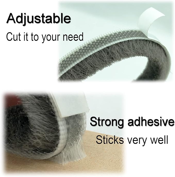 Self-Adhesive Pile Weather Stripping Seal for Sliding Windows and Door Frames, 16.5ft x 11/32 inch, Grey