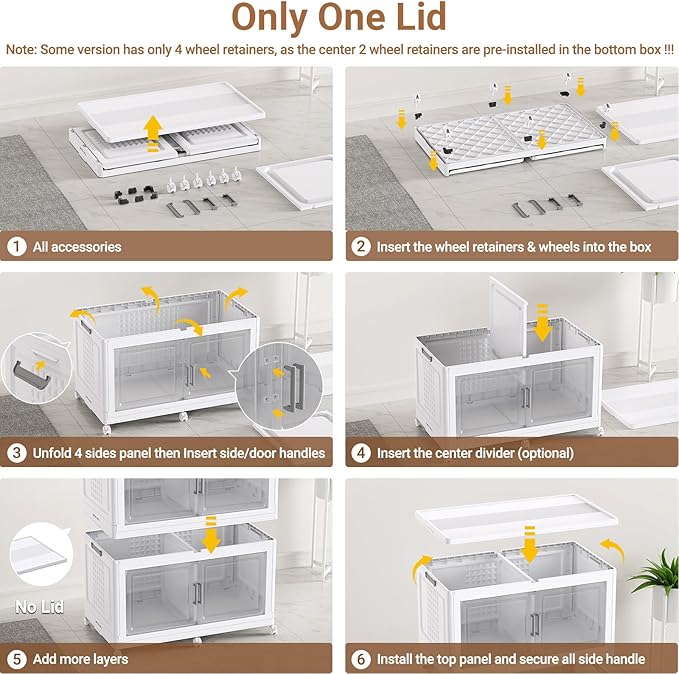 BROVIEW 52.7"H 150Gal Plastic Storage Bins with Lid & Wheels,3Pack Extra Large Stackable Storage Bins with Dividers,Closet Organizers and Storage Cabinet Collapsible Box Shelves for Home Kitchen,White
