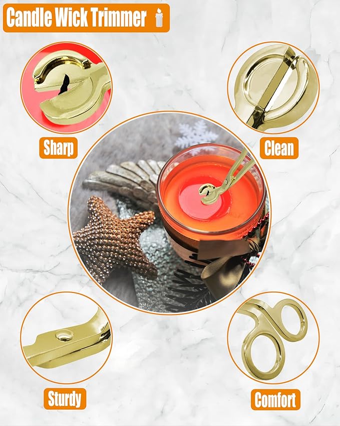 4 in1 Candle Accessory Set with Storage Tray Plate, Candle Wick Trimmer, Candle Wick Snuffer, Candle Wick Dipper, Great for Scented Candles Lovers (Gold)