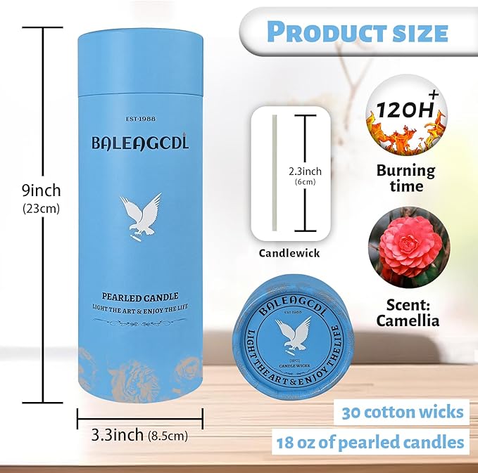 Camellia Scented Red Pearled Candle 18oz Luxury Sand Candle Granulated Wax - 30 Cotton Wicks - Wax for Candle Making Decorative Candles Smooth and Clean Burning Lasts up to 120 Hours