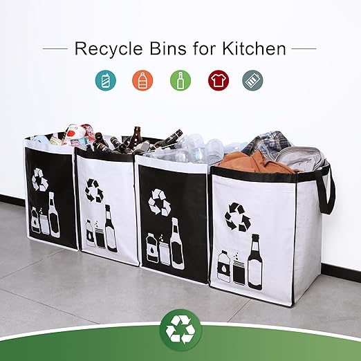 Recycle Waste Bag for Kitchen Home- Large Indoor Recycling Bins Trash Sorting Organizer, Reusable and Waterproof, 4 Pack