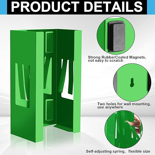 Lounsweer 2 Pcs Magnetic Glove Dispenser Holders Wall Mount Boxes of Gloves Commercial Quality Towels Wipes Paper Tissue Box Holder Kitchen Fridge Office Workshops Garage Tool Hospital(Green)