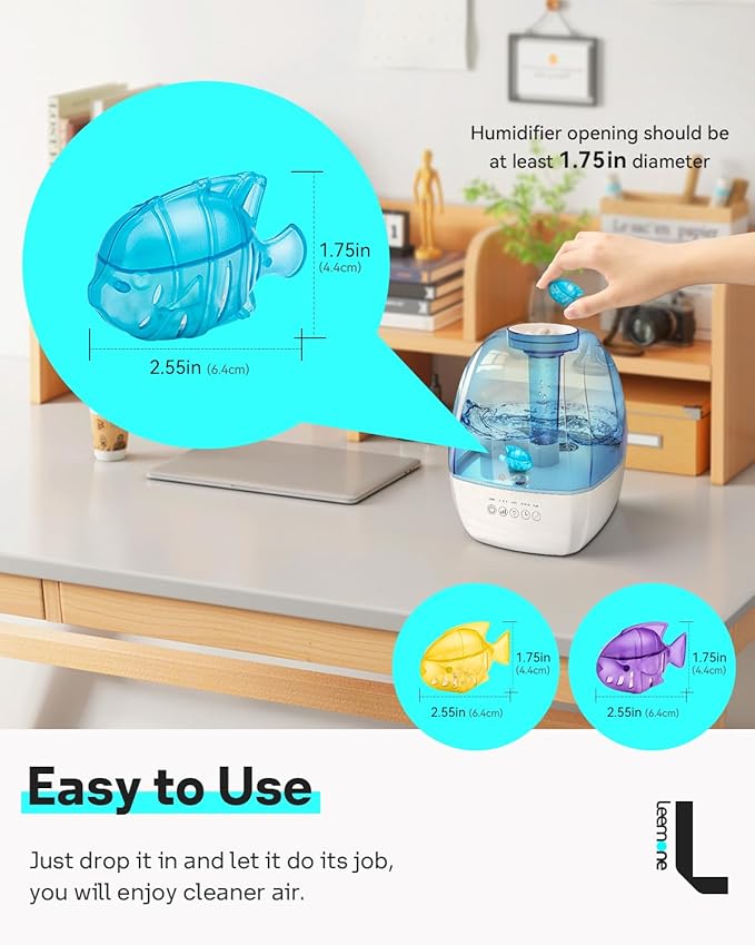 Leemone Humidifier Cleaning Fish for Humidifiers & Fish Tanks, 6 Pack Humidifier Cleaner, Purifies Water, Prevents Hard Water Build Up, Reduces Scale