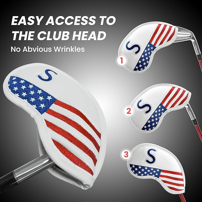 FINGER TEN Golf Club Covers for Irons Magnetic Value 11 Pack, Synthetic Leather Deluxe Head Cover Set Headcovers for Irons Fit Main Iron Clubs