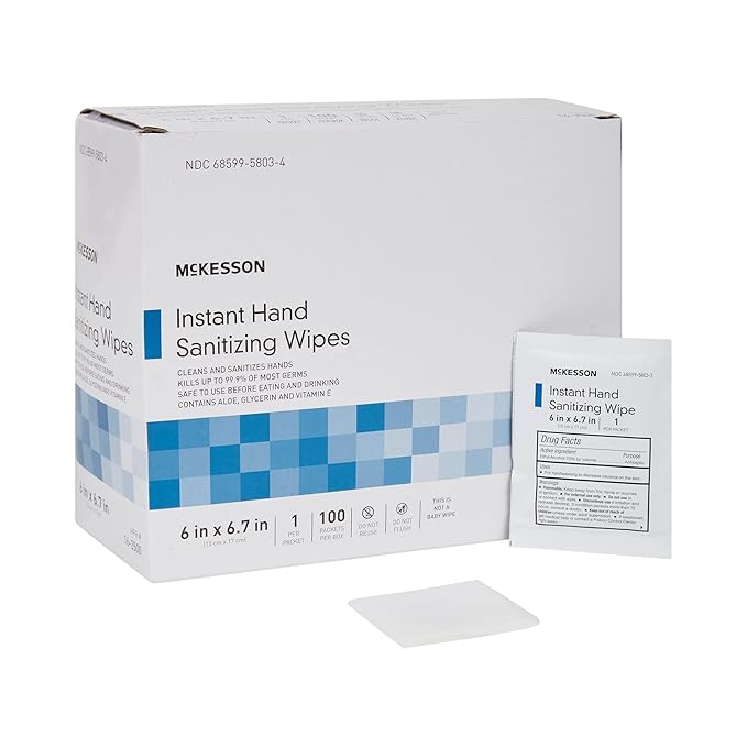 McKesson Hand Sanitizing Wipes [100 Count] Alcohol Wipes with Aloe and Vitamin E, Travel, Individually Wrapped