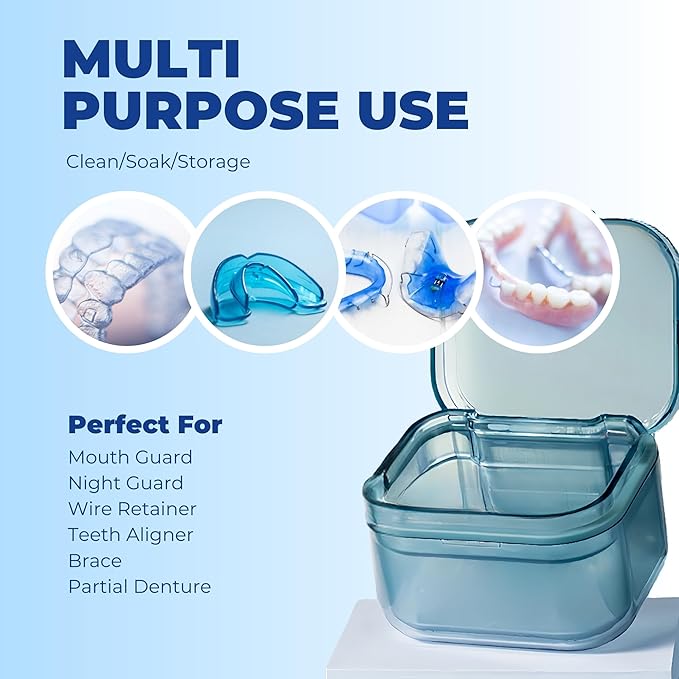 Retainer Case Denture Bath Case,Retainer Cleaner Case with Lid,Denture Cup for Partial Dentures,Mouth Guard&Braces,Denture Soaking Container Case for Travel (Black)