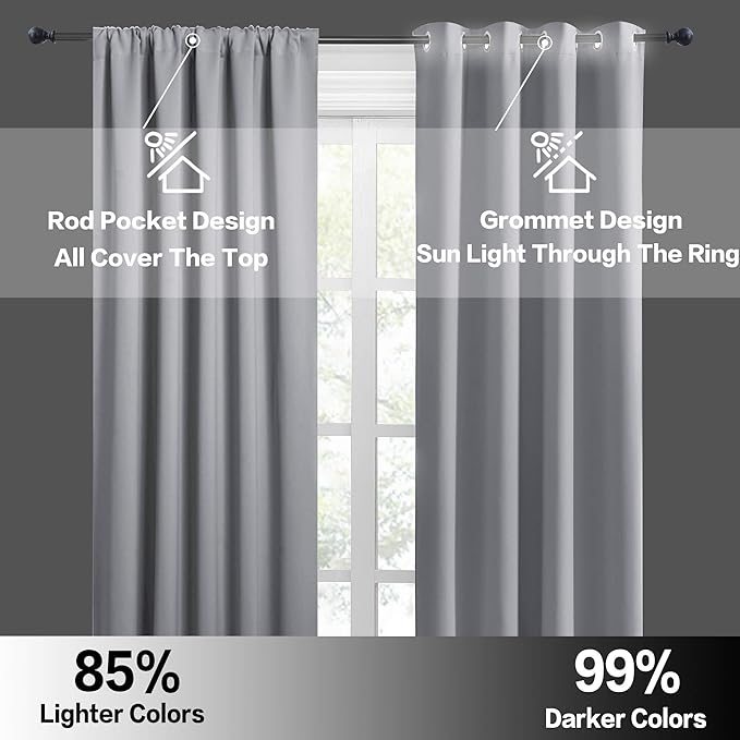 RYB HOME Small Window Curtains - Light Block Privacy Portable Drapes for Bedroom Kitchen Cabinet Kid Basement RV Curtains, Wide 29 x Long 36 per Panel, Silver Grey, 2 Pcs