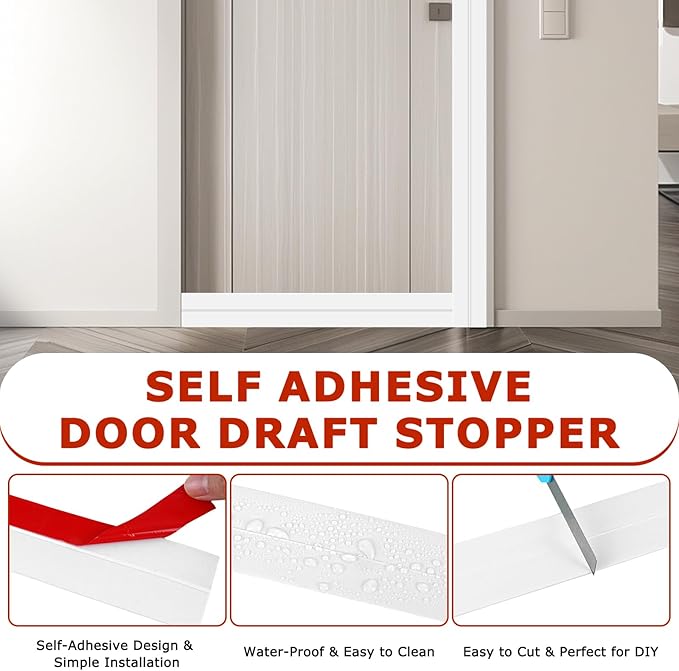 Weather Stripping Self Adhesive Door Draft Stopper Flexible Shower Door Bottom Seal Silicone Seal Strip for Sliding Glass Windows Side Gaps (White, 2 Inch Wide x 20 Feet Long)