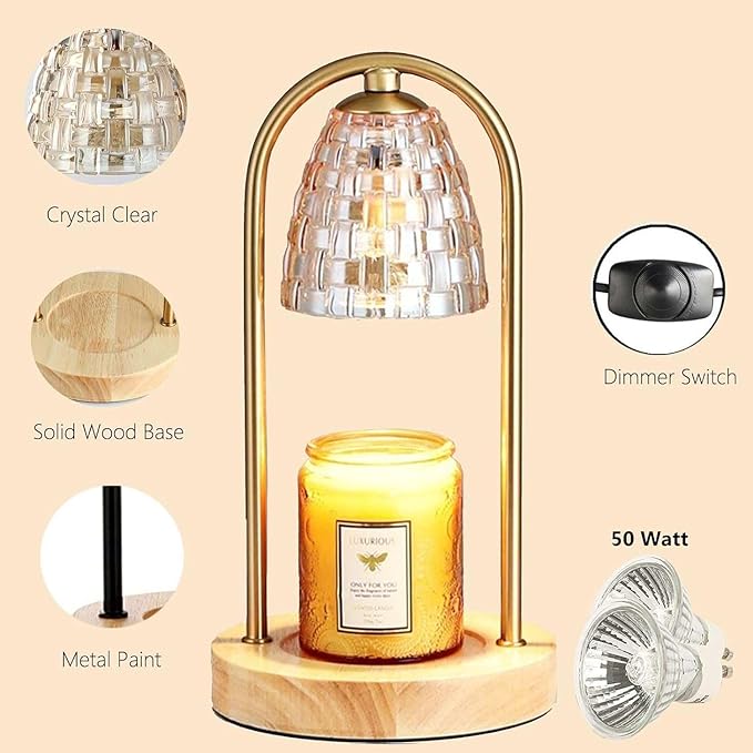Candle Warmer Lamp with Timer and Dimmer, Electric Scented Wax Warmer for Bedroom, Home Decor Aroma Candle Holder Night Light/Table Lamp - Gift (ABC-Golden-Oval)