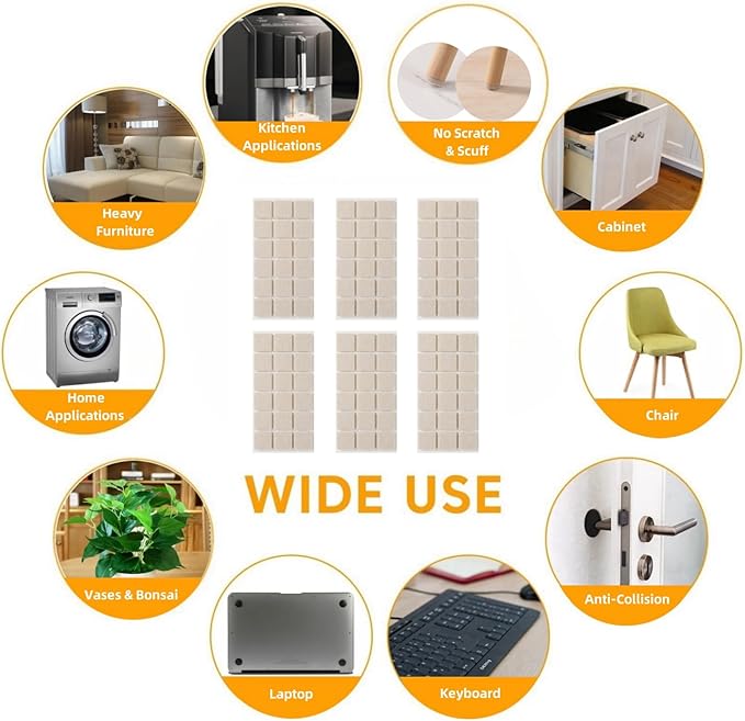 FURNIGEAR Felt Furniture Pads for Hardwood Floors - Self Adhesive Chair Felt Pads, Floor Protector for Furniture Feet, Furniture Sliders Moving Smoothly - Anti Scratch 48 Pcs 1-1/2" Square