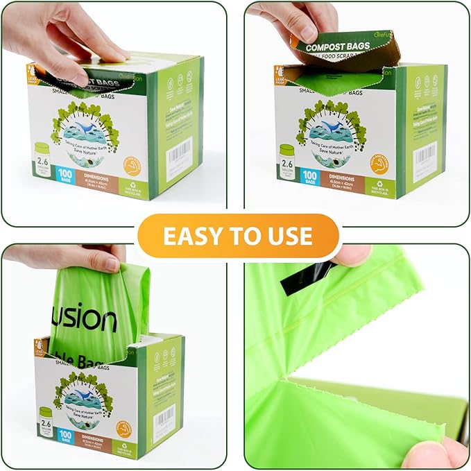 Compostable Bags,Trash bags 13+ gallon tall kitchen, Compostable Trash Lawn & Leaf Yard Waste Bags,Kitchen Compost Trash Bin Compatible,Extra Thick1.01 Mills,Certified by BPI and OK Compost
