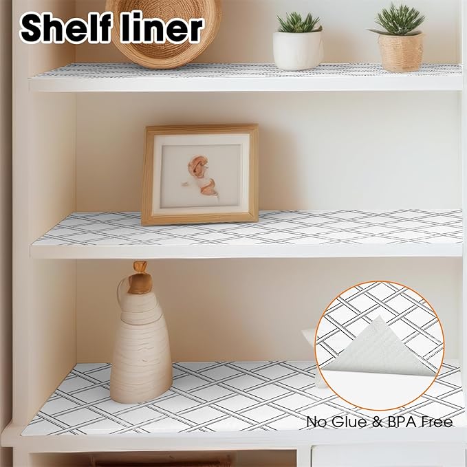 Drawer and Shelf Liner for Kitchen Cabinets Non-Adhesive, Non-Slip Cabinet Liner Shelf Paper Strong Grip Waterproof Easy to Clean for Kitchen Shelves Cupboard,Geometric,12IN X 30FT