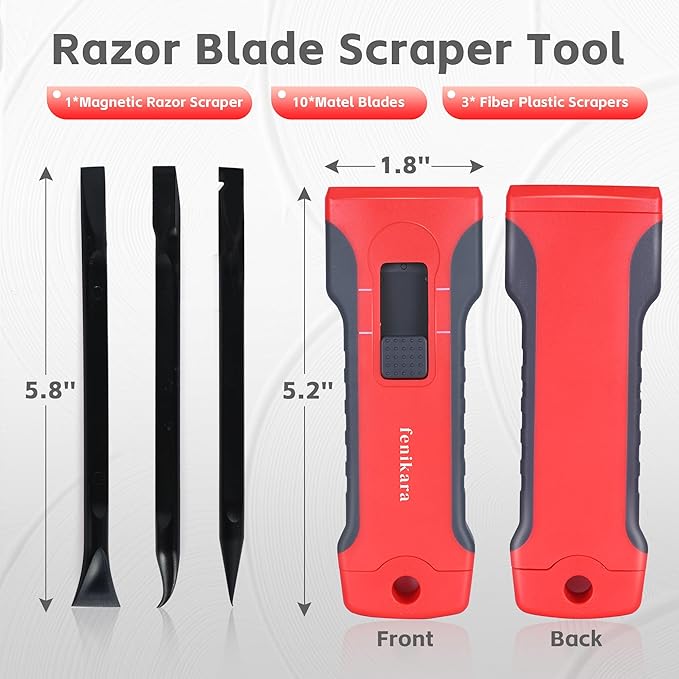 Upgraded Extractable & Magnetic Razor Blade Scraper Tool with 3PCS Plastic Razor Blade Scraper, Razor Scraper with 10 Extra Blades, Cleaning plastic Scraper Tool, sticker, Window, Glass Scraper