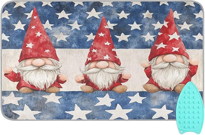 Three July 4th Gnomes Stars Ironing Mat for Table top Portable Ironing Pad Blanket for Washer Dryer Countertop Travel