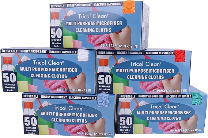 Tricol Clean Profesional Resuable Lint Free Microfiber Edgeless Cleaning Cloth 50PK Cleaning Rags,Absorbent Microfiber Wipes in Dispenser Box for Housekeeping, Car Cleaning (12 * 12 Inches) (orange1)