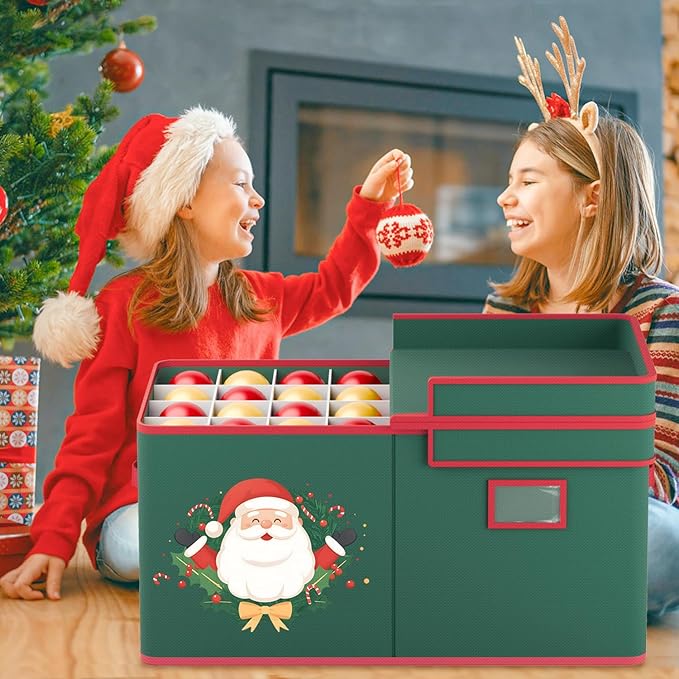 Christmas Ornament Storage Box Christmas Ornament Storage 128 Ornaments Slots 600D Oxford Material Christmas Ornaments Organizer Containers with Handles Holiday Organizer Storage Box