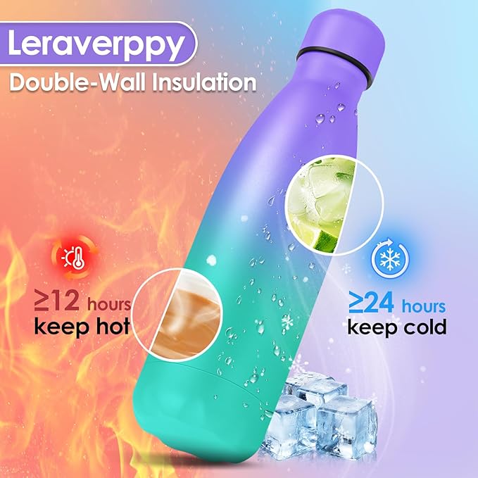 25oz Cola-Bottle Shaped Stainless Steel Leak-proof Water Bottle,Double Wall Vacuum Insulated Metal,Travel Mug For Sports Indoors & Outdoors,BPA-Free Kids Flasks,Purple Green(2 Pack)