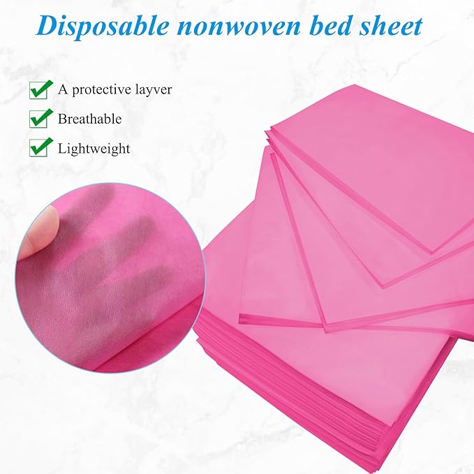 200Pcs Disposable Massage Table Sheets 31.5" x 71" Non-Woven Fabric Bed Covers for Ultimate Hygiene and Comfort in Massage, Tattoo, and Spa Treatments, Breathable and Durable Sheets(Pink)