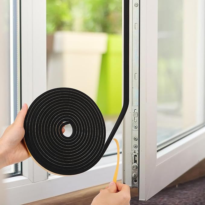 Weather Stripping Seal (1 Inch X 1/2 Inch) for Door Window, 10Feet High Density Foam Tape, Soundproofing, Insulation Strip, Door Sealers for Door Frame- Black