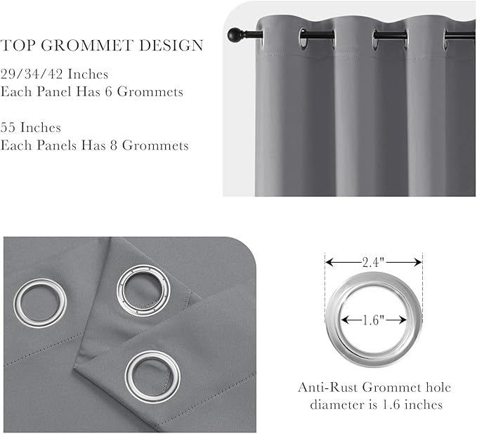 PONY DANCE Blackout Curtains for Bedroom 72 Inch Length 2 Panels Set, Privacy Thermal Insulated Room Darkening Grommet Drapes for Living Room Window, W34 x L72 Inch, Sliver Grey