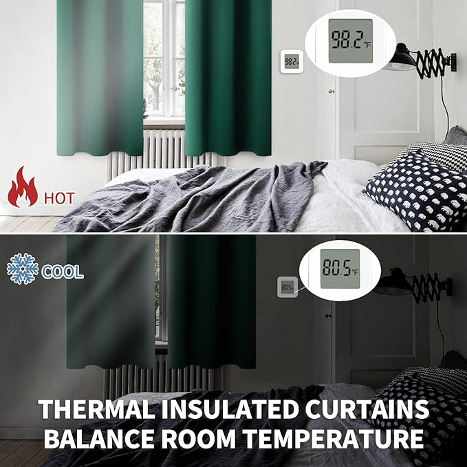 BGment Short Blackout Curtains for Bedroom Window 45 Inch Length - Emerald Green Thermal Insulated Drapes Room Darkening with Rod Pocket for Cafe Bathroom Ktichen, 42 x 45 Inch, 2 Panels