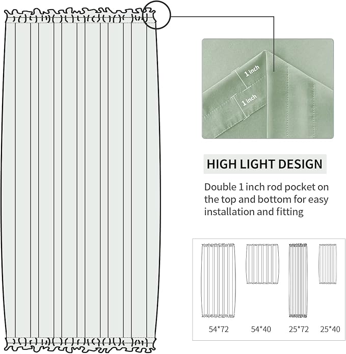 DWCN French Door Curtains – Rod Pocket Thermal Blackout Curtain for Doors with Glass Window, Kitchen and Patio Doors for Privacy, 54 X 72 Inches Long, 1 Curtain Panel with Tieback, Bean Green