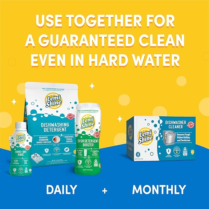 Lemi Shine Dish Detergent Booster, Hard Water Stain Remover, Multi-Use Citric Acid Cleaner 10 oz, Pack of 3