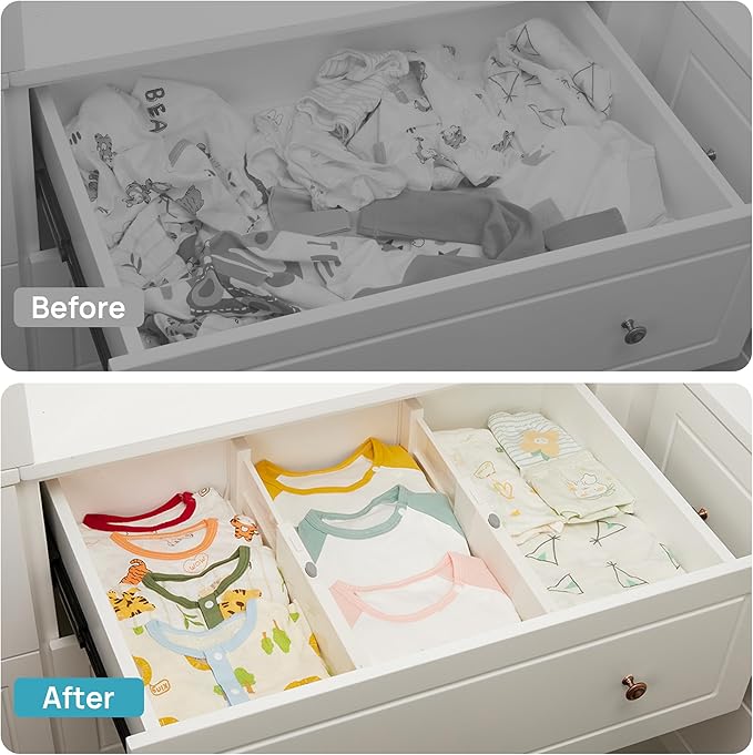 Vtopmart 6 Pack Drawer Dividers for Clothes, 4" High 11.6"-17" Adjustable Expandable Dresser Drawer Organizer, Plastic Drawers Separators for Dresser, Baby Clothes, Underwear, Kitchen & Office Storage