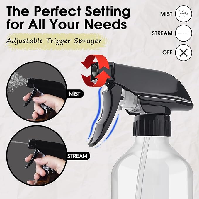 AMORIX Plastic Spray Bottles 2 Pack 360° Water Spray Bottle for Cleaning 10 oz/300 ml Upside Down Spray Bottle Small Mister Squirt Bottle with Adjustable Nozzle for Hair, Cooking, Plant, Pet