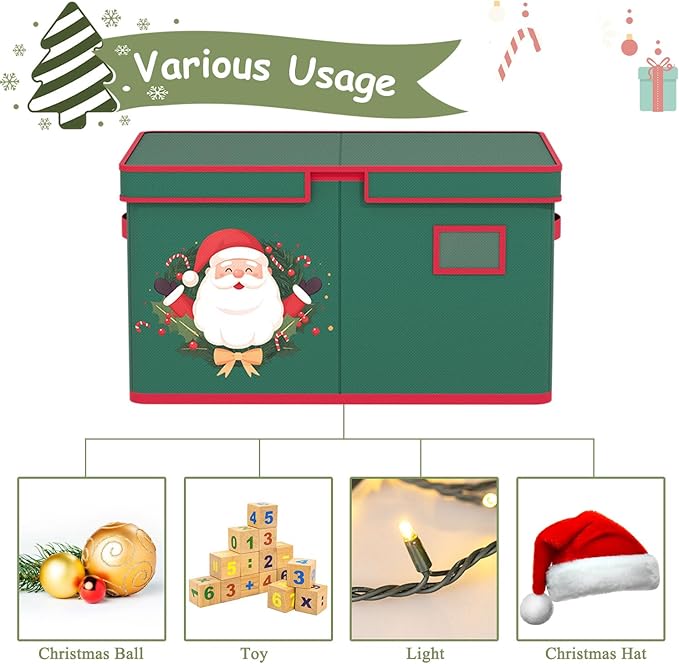 Christmas Ornament Storage Box Christmas Ornament Organizer Storage with Adjustable Dividers Fit 96 of 3 Inch 600D Oxford Fabric Ornaments Storage Container for Holiday Decorations