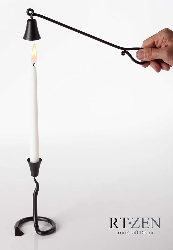 RTZEN Rustic Bell Candle Snuffer - Handcrafted Decorative Rustic Wrought Iron Candle Extinguisher Candlesnuffer with Long Handle - Unique Black Matte Farmhouse Decor Accessories Gift