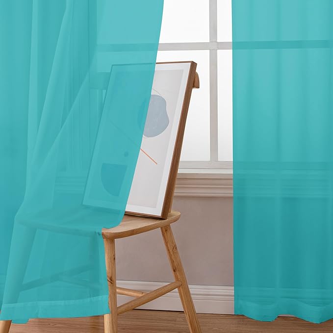 Chyhomenyc Turquoise Sheer Curtains 72 Inch Length 2 Panels, Light Filtering Soft Airy Rod Pocket Voile Window Curtain Drapes for French Door Bedroom Living Room, Each 42Wx72L Inches