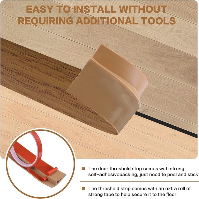 Floor Transition Strip Vinyl Door Threshold Ramp Self Adhesive Carpet Edging Strip Doorway Edge Trim, Overlap Edge Reducer for Laminate Carpet, Floor, Tile (Orange Oak, 1/5" to 2/5", 3.3Ft)