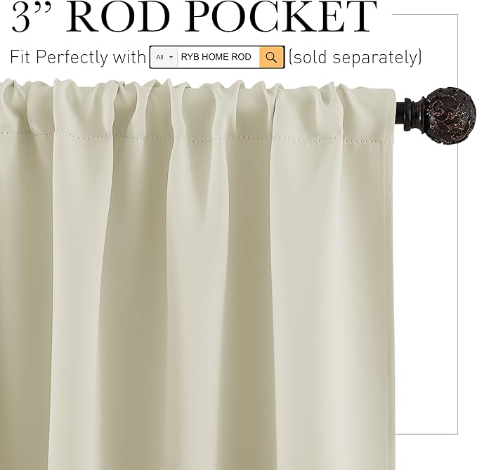 RYB HOME Short Curtains for Living Room Blackout Portable Blinds Shades for Bedroom Bathroom Basement Garage RV Camper Windows, 34 inches Width x 36 inches Length, Beige, 2 Pcs