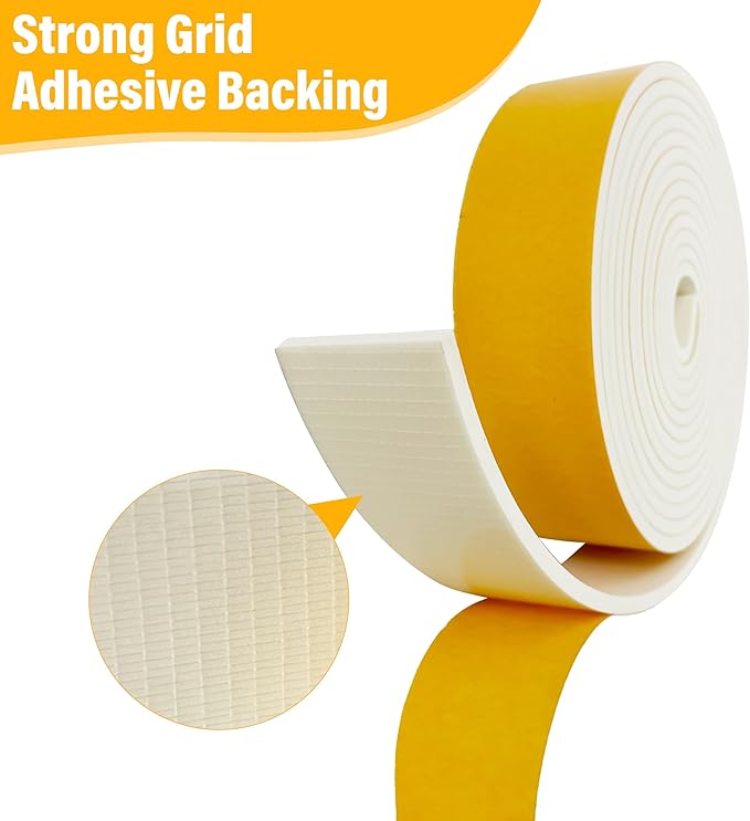 Weather Stripping Foam Tape, 17 Ft Door Seal Strip, EVA Material, High Density 1/4" Thick, No Residue Adhesive, Weatherproof Door Seal Strip for Sliding Door, Windows, White (2" Wide)
