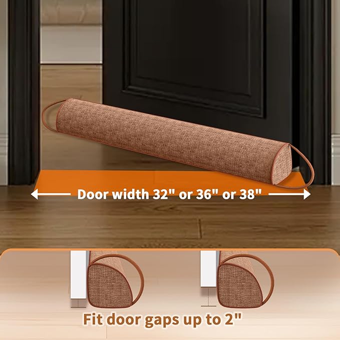 QUOLIX Triangle Under Door Draft Stopper Bottom Door Gap Filler & Seal Windproof Coating Cover Fits 30” to 36” Door Block Noise, Sound, Hot Air, Light, Bugs Easy Install Draft Blocker (38inch-Brown)