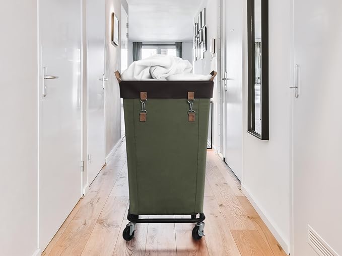 StorageWorks 160L Laundry Basket with Wheels, Large Rolling Hampers for Clothing Organizer, Dirty Clothes Basket for Hotel, Home, Closet, Dorm, Green